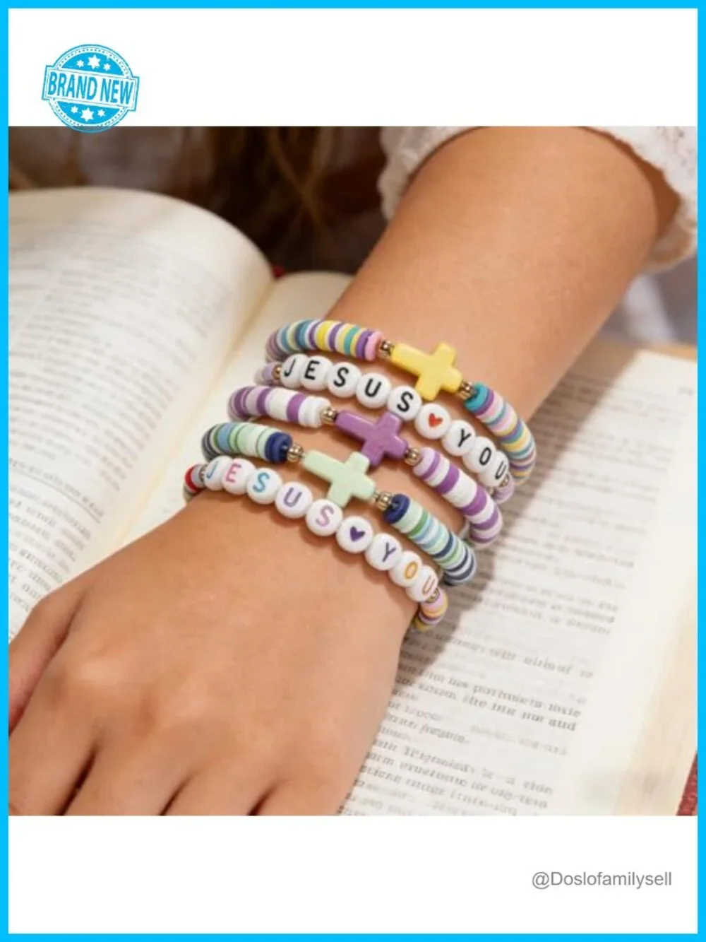 40 Jesus Loves You Bracelets Women Stretch Stackable Elastic Layering Christian